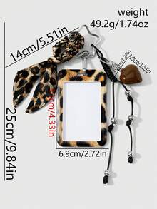 ROMWE Goth 1個復古辣妹棕色音符愛心毛球蝴蝶結豹紋虎紋印花卡套DIY鑰匙圈包包吊飾，女款節日禮物 - 棕色-59 - 查看 17
