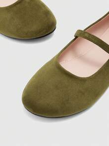 CUCCOO BIZCHIC Army Green Suede Women's Flat Mary Jane Women's Shoes Are Comfortable For Commuting, Suitable For Outdoor Vacation Shopping To Work, Daily Versatile F Fall Shoes - Army Green - View 7