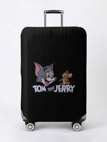 TOM & JERRY X SHEIN 卡通貓鼠字母印花行李箱套，耐磨防塵行李箱保護套，適用旅行托運保護 - 貓 - 查看 1
