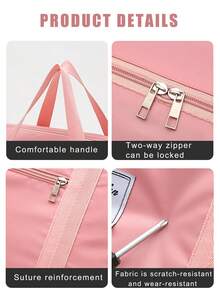 Found Favorite Túi tote du lịch chống nước dung tích lớn, phù hợp làm túi xách tay; thiết kế đơn giản, hoàn hảo cho du lịch, đi học hoặc tập gym. - Hồng - Xem 6