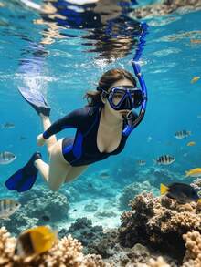 1Set Adult Full Face Snorkel Mask Set, Adjustable Diving Fins With Dry Snorkel & Travel Bag, Anti-Fog Anti-Leak Snorkeling Gear For Swimming Training - Multicolor - View 8