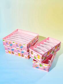 SHEIN X Care Bears Care Bears Printed Fabric Drawer Storage Set, Multi Size Storage Box With Divider Panel Foldable Underwear Socks Storage Box Suitable For Wardrobes And Dressers - Pink - View 5