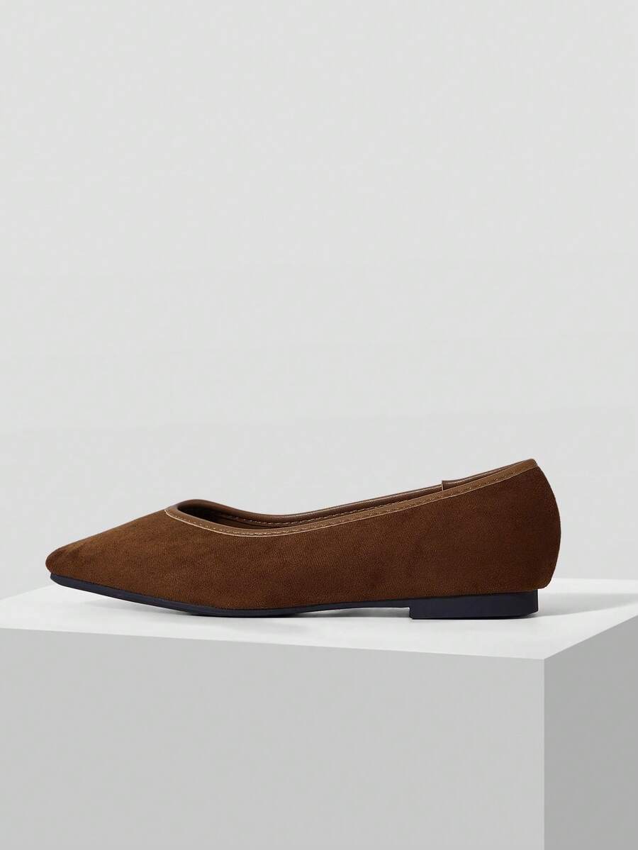 MOTF LADIES SUEDE CONTRASTING PU LEATHER TRIMMED FLATS - Coffee Brown - View 2
