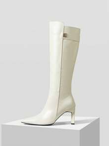 MOTF WOMEN'S FASHION COMMUTER VERSATILE SLIM HIGH HEEL KNEE-HIGH BOOTS VALENTINE'S DAY - Off-white - View 1