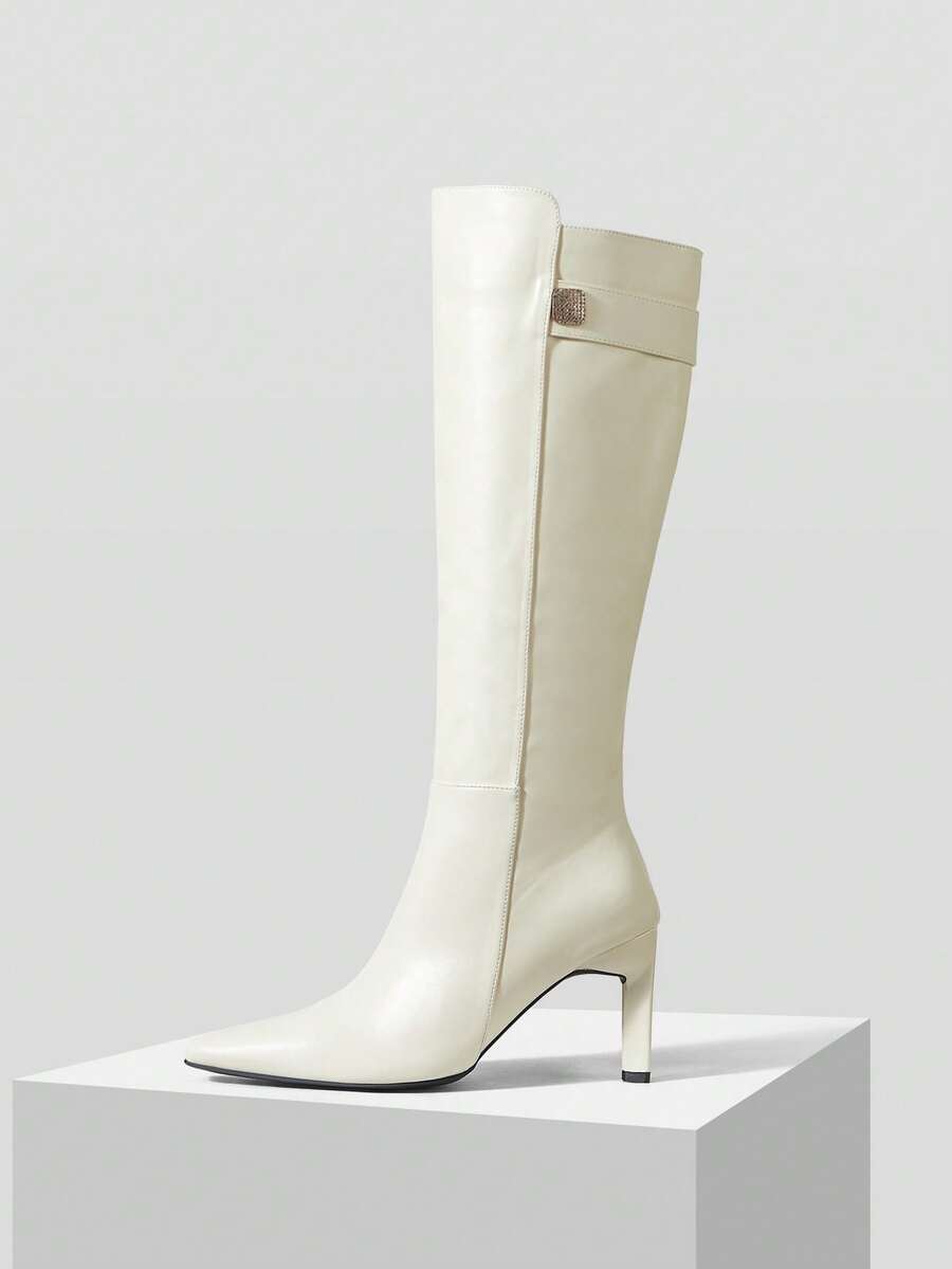 MOTF WOMEN'S FASHION COMMUTER VERSATILE SLIM HIGH HEEL KNEE-HIGH BOOTS VALENTINE'S DAY - Off-white - View 1