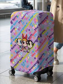THE POWERPUFF GIRLS X SHEIN 字母星星卡通女孩印花行李箱套，耐磨防塵行李箱保護套，適用旅行托運保護 - 卡通人物-4 - 查看 2