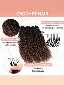 Boho Braids Miracle Knots Hair Human Crochet Hair Water Wave 18 Inch 120g Feather Crochet Human Hair For Women Pre-Separated Invisible Wet And Way Crochet Hair Extensions T1B/4 - T1B/4# - View 2