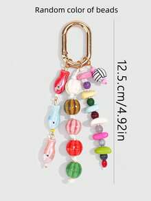 ROMWE Kawaii 1 Piece Spring Summer Dopamine Style Colorful Beaded Bag Keychain Pendant, Woven Rope Bag Charm, DIY Hanging Ornament - Multicolor 4 - View 2