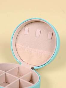 1PC Round Zipper Leather Jewelry Storage Box Foldable Portable Necklace Earring Ring Organizer Case For Travel Home Gift - Multicolor - View 5