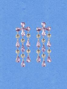 Popjeli A Light Luxury Creative Exquisite Geometric Clear Fringed Earrings - Purple - View 1