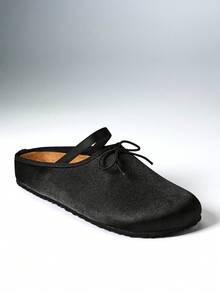 SHEIN Solezae 女款黑色簡約蝴蝶結休閒平底穆勒鞋，春秋穿著，百搭優雅包頭款 - 黑色 - 查看 8