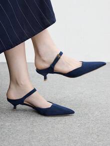 CUCCOO BIZCHIC 尖頭通勤深藍色小貓女款百搭日常上班高跟拖鞋 - 藏蓝色 - 查看 3