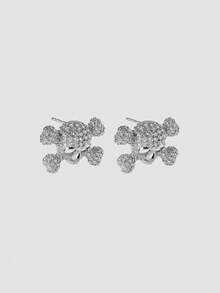 MortiRose Diamond Skull Versatile Sweet Cool Earrings - Silver - View 4