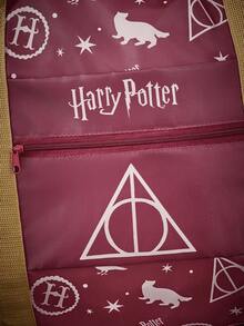 HARRY POTTER X SHEIN 印花可折疊大容量旅行托特包，前置拉鍊口袋，可折疊設計，適合旅行、健身房及日常行李收納 - 紅棕色 - 查看 4