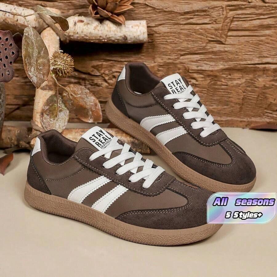 Casual Summer Women'S Sneakers With Soft Sole And Striped Pattern, New Spring 2025 Collection - 2615-1 Brown - View 1