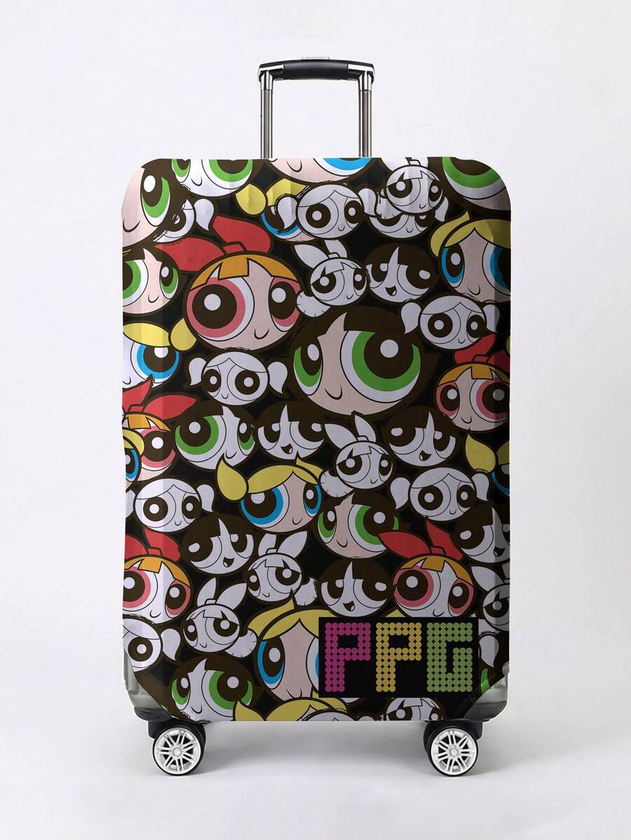 THE POWERPUFF GIRLS X SHEIN 卡通女孩頭像滿版印花行李箱套，耐磨防塵行李箱保護套，適合旅行托運保護 - 卡通人物-2 - 查看 1