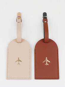Found Favorite 2PCS Fashionable And Lightweight Suitable For Flight Back To School Simple Style Fashionable Style Airplane Pattern Luggage Card Travel Set - Coffee + Khaki - View 2