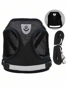 1 Set Breathable Cat Harness And Leash Escape Proof Pet Clothes Kitten Puppy Dogs Vest Adjustable Easy Control Reflective Cat Harness - Black - View 10