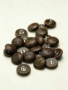 Round Domed Wood Grain Shank Buttons Vintage Engraved Pattern Wooden Sewing Buttons, Metal Shank Fastener Buttons For Coats Jackets Suits Blazer DIY Clothing Craft Accessories - multicolor - View 7