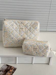 Found Favorite 1Pc/Set Floral Makeup Bags Corduroy Multifunctional Cosmetic Organizer Portable Cosmetics Storage Clutch With Zipper Closure For Cosmetics,Skin Care - Multicolor - View 8