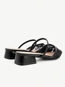 CUCCOO CHICEST Women's Black Lace Pointed Toe Low Block Heel Mule Daily Office Commute Flat Shoes Fall Shoes - Black 1 - View 6