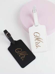 Found Favorite Couple's Wedding Travel Gold-Plated Luggage Tag 2 Pieces Set - Black + White - View 4