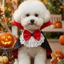 PETSIN 1 PC Halloween Vampire Count Cloak Costume Cosplay Cape, Red & Black Bowknot Pet Apparel - Red - View 11