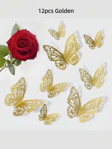 12Pcs/24Pcs Hollow Butterfly Wall Decals 3D Butterflies Stickers DIY Removable PVC Refraction Shiny Gold Silver Rose Gold Multicolor Art Decor For Girls Bedroom Wedding Decoration Living Room Home Decor - Rose Gold - View 11