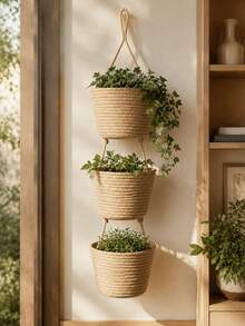 1 Three-Layer Rope Woven Hanging Storage Basket - Detachable Decorative Organizer, Suitable For Living Room, Bathroom, And Bedroom, Backdoor Hanging Storage Basket With Multiple Storage Compartments - multicolor - View 9