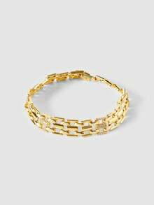 MortiRose 18K Gold-Plated Rectangular Splicing Fashion Zirconium Bracelet - Yellow Gold - View 3