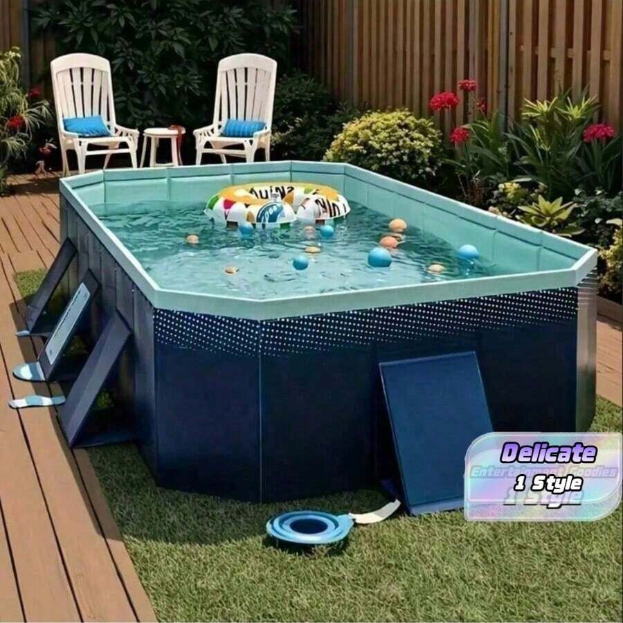 Foldable Non-Inflatable Family Swimming Pool, Portable Ground Pool, Easy Installation For Outdoor Backyard Garden Camping, Durable Pvc Material - A - View 1