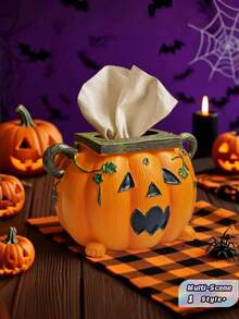 1 PC Durable Non Slip Easy Clean Pumpkin Orange Cute Tissue Box Cover Napkin Holder Set Kitchen Bathroom Home Tabletop Decor Halloween Thanksgiving Autumn Fall Party Gift - Multicolor - View 1