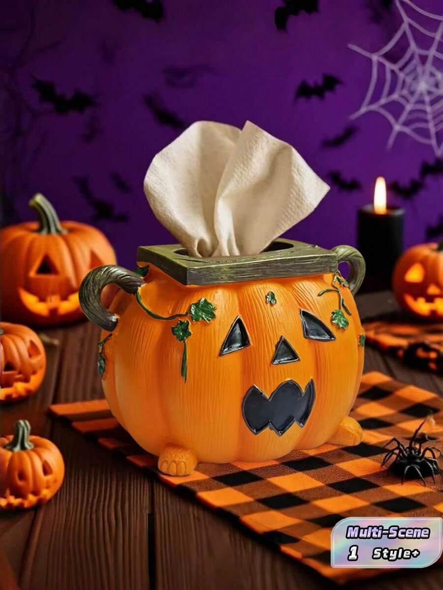 1 PC Durable Non Slip Easy Clean Pumpkin Orange Cute Tissue Box Cover Napkin Holder Set Kitchen Bathroom Home Tabletop Decor Halloween Thanksgiving Autumn Fall Party Gift - Multicolor - View 1