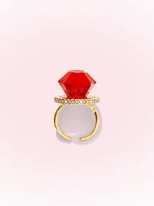 Popjeli Large Octagonal Cut Open Ring, Gilt Lettering Heavy Industry Wide Face Y2K Spice Girl Ring - Gold - Red - View 7