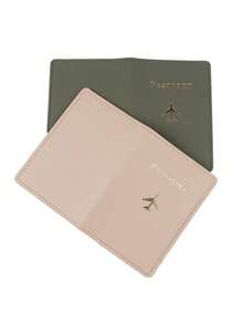 Found Favorite Couple Fashion Travel Gold Stamping Passport Holder Set 2 Pieces Set Travel Accessories Set Suitable For Holiday Travel Travel Supplies - Army green + khaki - View 3