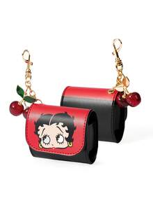 Betty Boop x SHEIN 復古女士印花藍牙耳機保護殼，附櫻桃吊飾掛鉤，硬殼防震，可掛在包包上，適合女生日常攜帶無線耳機 - 彩色 - 查看 7