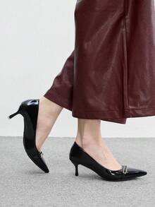 CUCCOO BIZCHIC Women's Brown Metal Trim Pointed Stiletto High Heels, Elegant Workplace Commuter Shoes Fall Shoes - Black - View 3