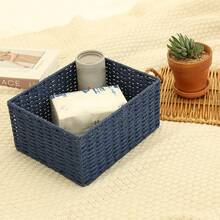 Haus Hana 1Set Boho Rattan Desktop Storage Basket Set Of 3, Handwoven Wabi-Sabi Vanity Organizer, Oriental Zen Style Cotton Rope Basket For Desk, Office, Shelf, Small Items Storage - View 9