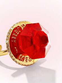 Popjeli Large Octagonal Cut Open Ring, Gilt Lettering Heavy Industry Wide Face Y2K Spice Girl Ring - Gold - Red - View 3