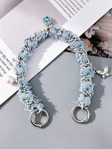 1pc New Denim Fringe Metal Chain Bag Charm, Vintage Fabric Bag Accessory, Multi-Purpose Phone Lanyard Decor Gift For Women Girls - Multicolor - View 12