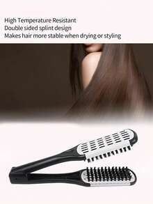 1pc Boar Bristle Double Sided Clamp Straightening Comb, Styling Comb For Smooth Straight Hair, Salon Hairdressing Tool, Portable Mini Hair Comb, Travel & Back To School Essential, Women Hair Styling Accessory - White - View 4