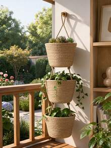 1 Three-Layer Rope Woven Hanging Storage Basket - Detachable Decorative Organizer, Suitable For Living Room, Bathroom, And Bedroom, Backdoor Hanging Storage Basket With Multiple Storage Compartments - multicolor - View 8