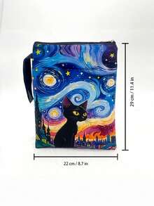 1 Buah Tas Tote Penyimpanan Portabel Kapasitas Besar Ringan Tahan Lama Motif Van Gogh Malam Berbintang Kucing Hitam Cocok untuk Pelajar, Kantor, Perjalanan Luar Ruangan, dan Penggunaan Sehari-hari, Populer dan Bergaya - Beraneka warna - View 6