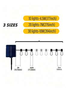 LED Solar String Light IP65 Waterproof Outdoor Christmas Decoration Bulb, Retro Holiday Wreath, Suitable For Courtyard, Camping, Holiday, Wedding And Party Decoration Light String. - Yellow - View 2