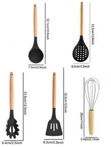 Haus Hana Silicone Kitchenware 24-Piece Wooden Handle Kitchen Silicone Set Shovel Spoon With Storage Barrel Non-Stick Non-Slip Kitchen Cooking Tools Combination Home. - Black - View 19