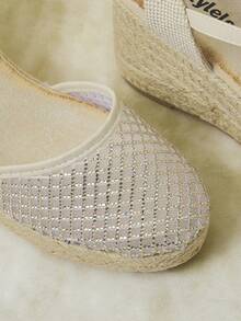 Styleloop Women's Shoes Slope Heel Thick Sole Round Toe Rhinestone Spring And Summer Beach Vacation Style Shoes - Apricot - View 4