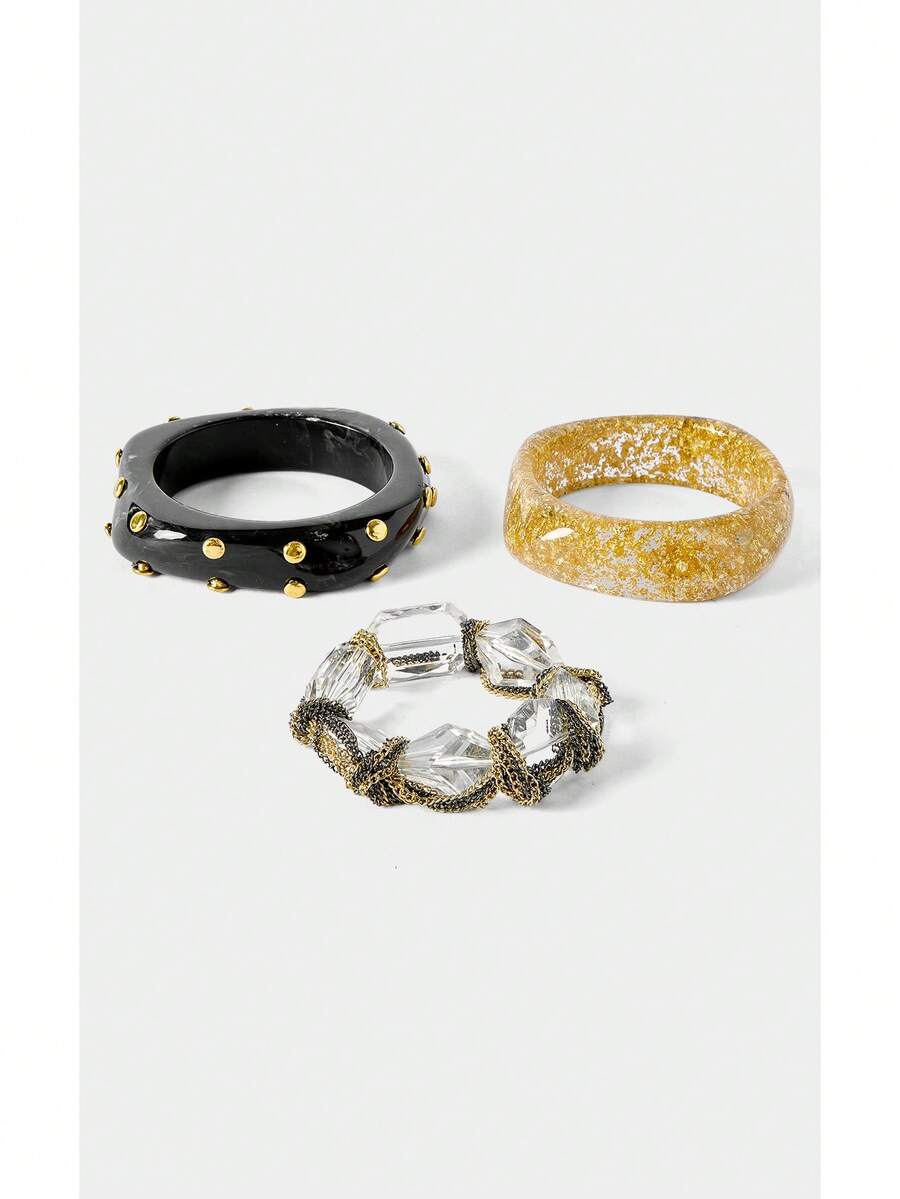 Noxbound A Fashionable Gothic Niche Popular Square Fine Glitter Transparent Beaded Gold Rivet Black Round Resin Bracelet For Mom/Lady/Girl/Mother,/Gothic/Fashi - Multicolor - View 1