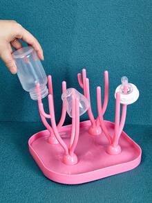 5 Warna Rak Pengering Botol Bayi, Aksesoris Alat Makan untuk Mengeringkan Botol Bayi, Klip Botol/Sikat Botol Opsional + Set Rak Pengering - Berwarna merah muda - View 2