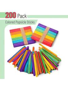 200pcs Colorful Craft Sticks, Wooden Rainbow Craft Sticks, 4.5 Inch Colorful Wooden Sticks, Craft Sticks, Rainbow Craft Sticks, Diy Craft Supplies, Building Models - Multicolor - View 5