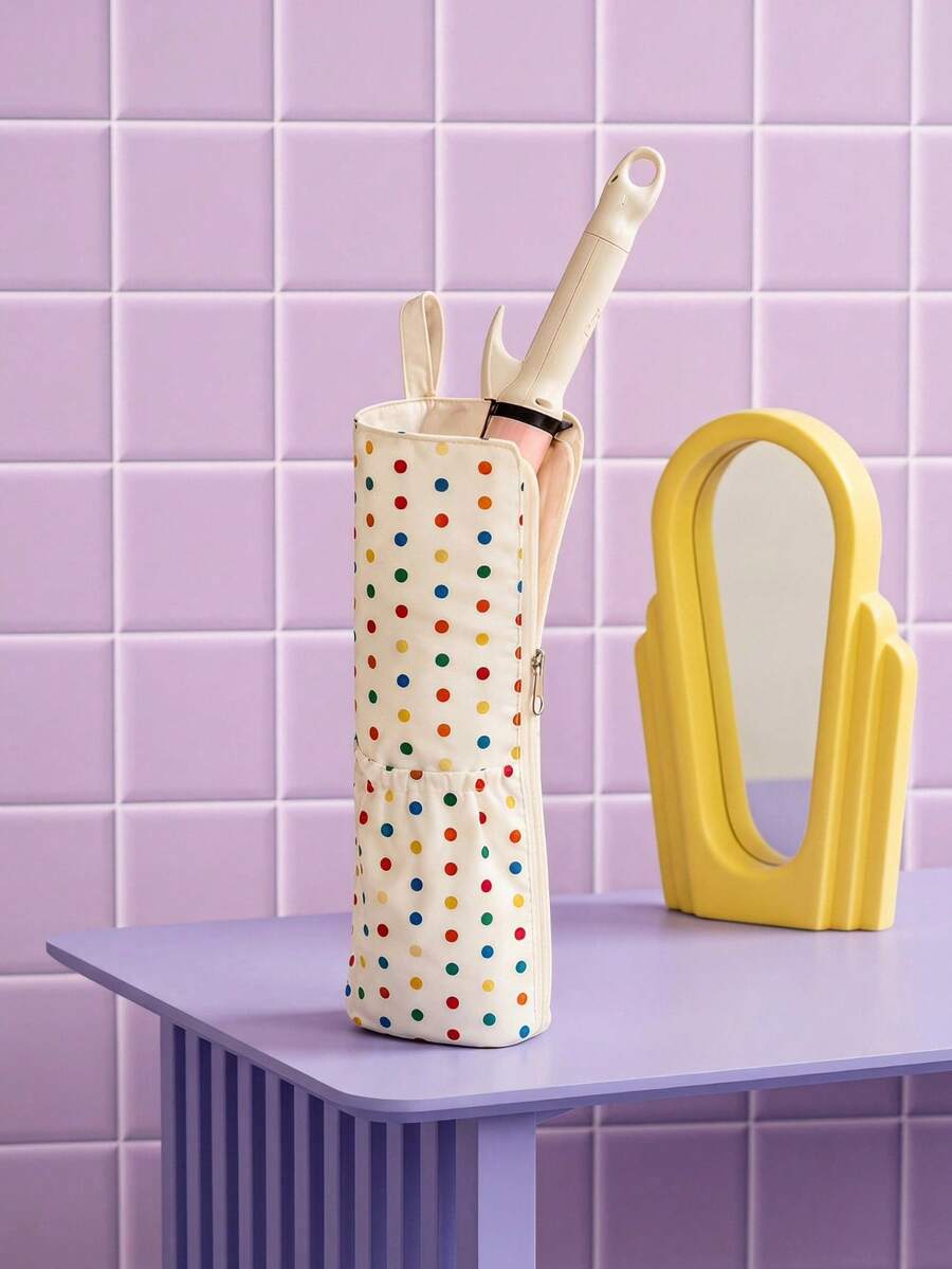 Joivida Colorful Polka‑Dot Heat‑Resistant Storage Bag For Hair Curlers, Comes With Hanging Loop For Wall Storage. It Keeps Hot Styling Tools Safely Stored, Great For Bathroom And Travel Use. - Multicolor - View 1